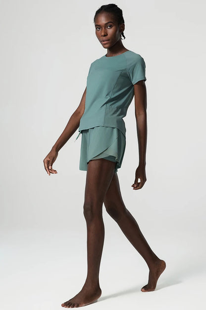 Women Summer Short Sportswear Solid Color Two Pieces Fitness Yoga Set Breathable Quick Dry Gym Suit Loose Workout Clothes