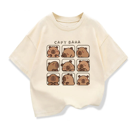 Capybara Kids Clothing Tees Summer Printed Cartoon Fashion Short Sleeve T-shirt Girls Loose Casual Tops T Shirts Crewneck