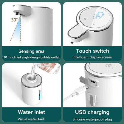 Automatic Touchless Foaming Soap Dispenser 380ml 4 Level Adjustable USB Rechargeable Electric Wall Mounted for Bathroom Kitchen