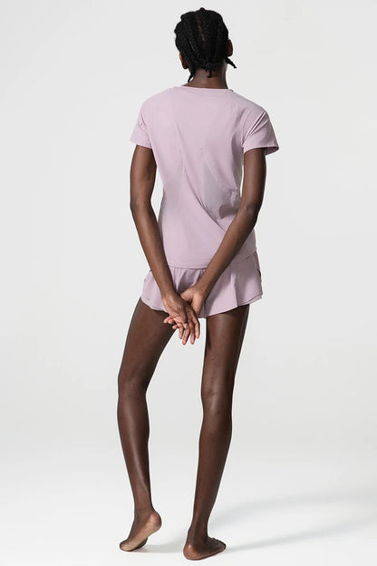 Women Summer Short Sportswear Solid Color Two Pieces Fitness Yoga Set Breathable Quick Dry Gym Suit Loose Workout Clothes