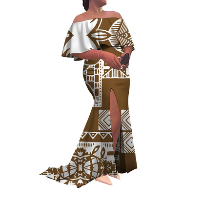 Tax Included Custom-Made Polynesian Summer Evening Dress With A Slim-Fitting One-Shoulder Cut And Off-The-Shoulder Design