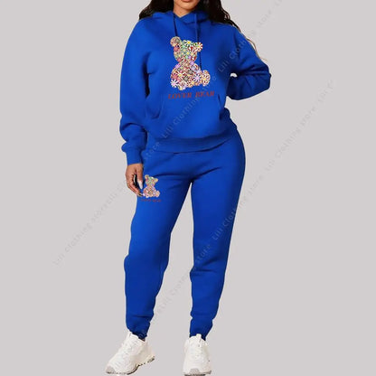 Women's Sets Hoodies Pants Outfits Suit 2025 New Sportswear Sweatsuit Bear Graphic Letter Print Aesthetic Trend Ladies Tracksuit