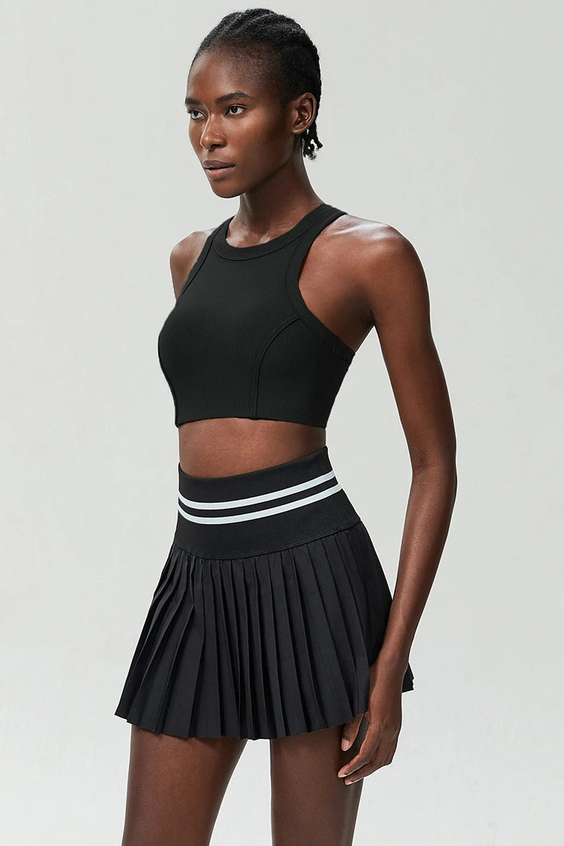 Women Short Sportswear Two Pieces Fitness Yoga Set High Waist Tennis Skirt Crop Top Gym Suit Female Breathable Sportswear