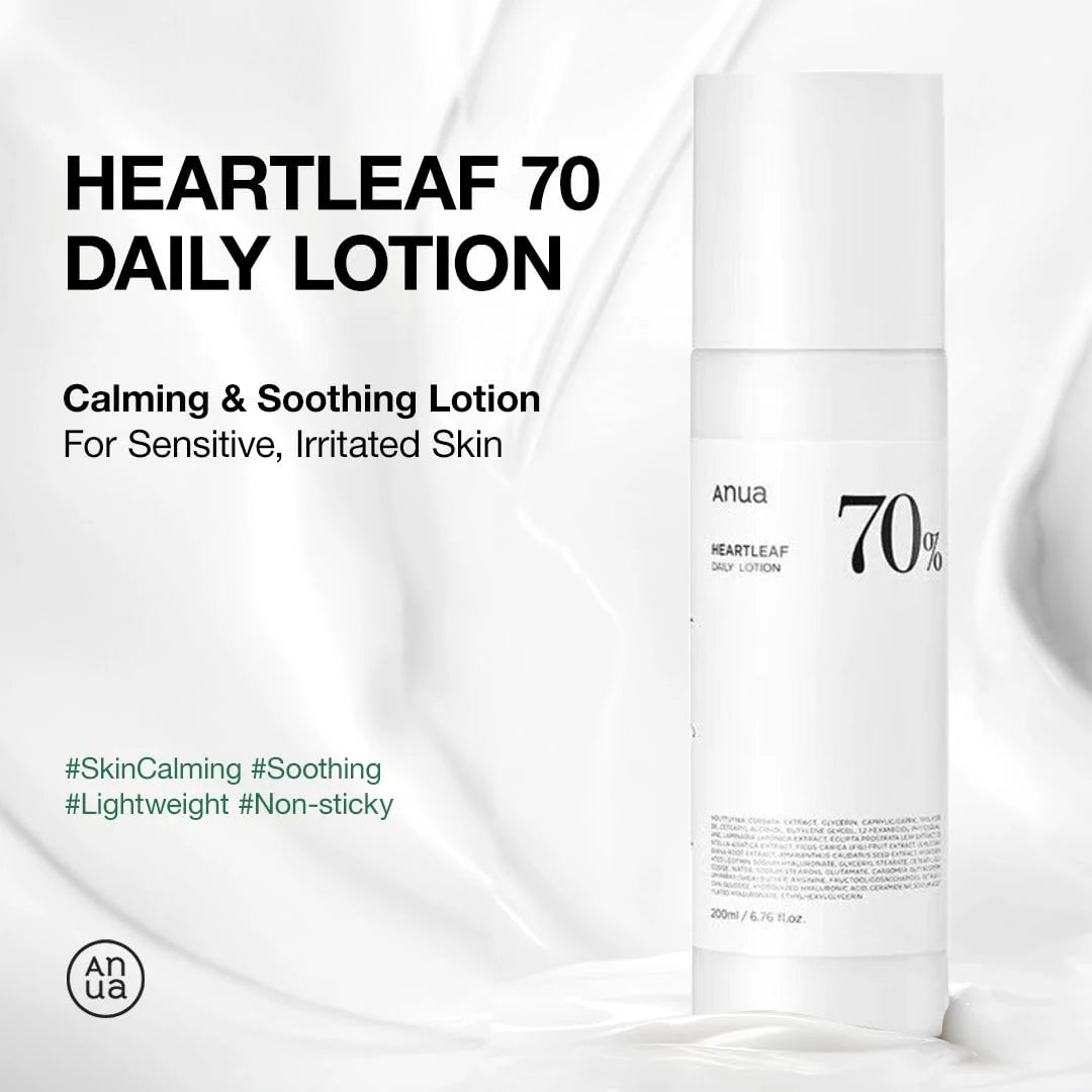 Anua Heartleaf 70 Lotion, Face Moisturizer with Hyaluronic Acid for Sensitive Skin, Lightweight, Korean Skin Care