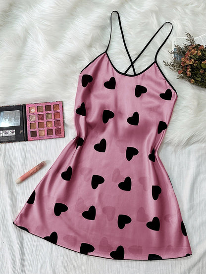 Summer new sexy printed round-neck halter dress for casual and comfortable women's pajamas