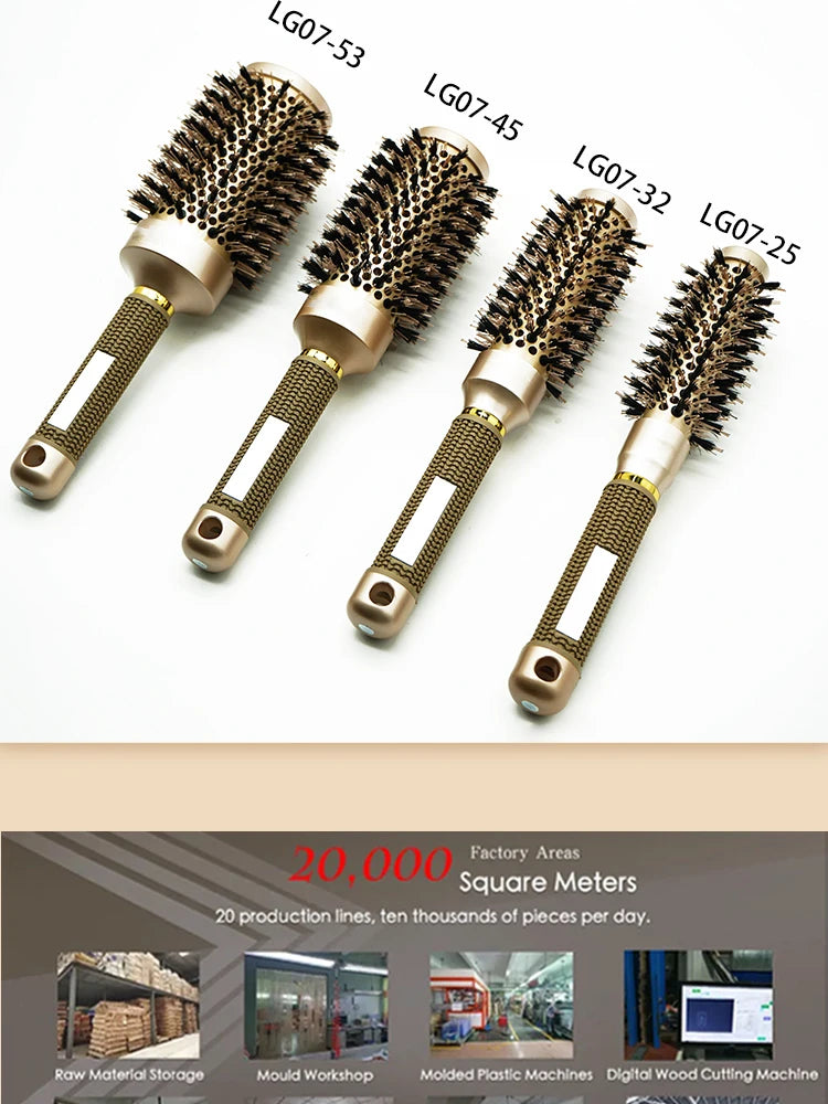 Aluminum Tube Round Barrel Hair Curling Brush Anti Static Round Rolling Brush Pro Barber Hair Rolling Brush Salon Styling Tools