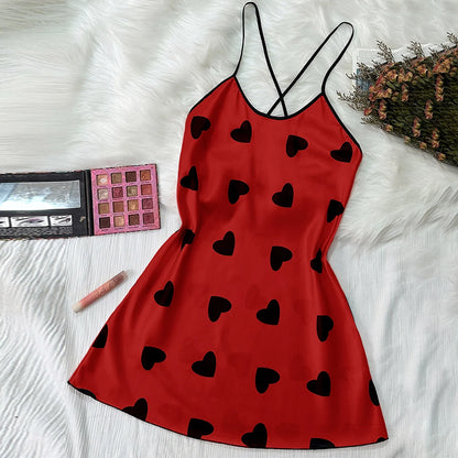 Summer new sexy printed round-neck halter dress for casual and comfortable women's pajamas