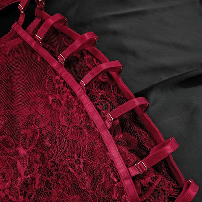 Women's Lingerie Lace Should be Tied with Cutout with Underwire Fishbone Three-piece Underwear Set The cut is slim and elegant