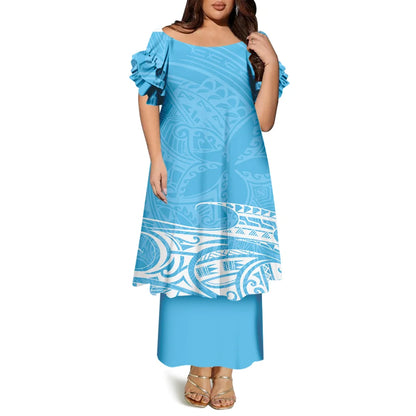 High-Quality Women'S Round-Neck Puletasi Elegant Dress Hawaiian Samoan Fashionable Party Dress Evening Top And Long Dress