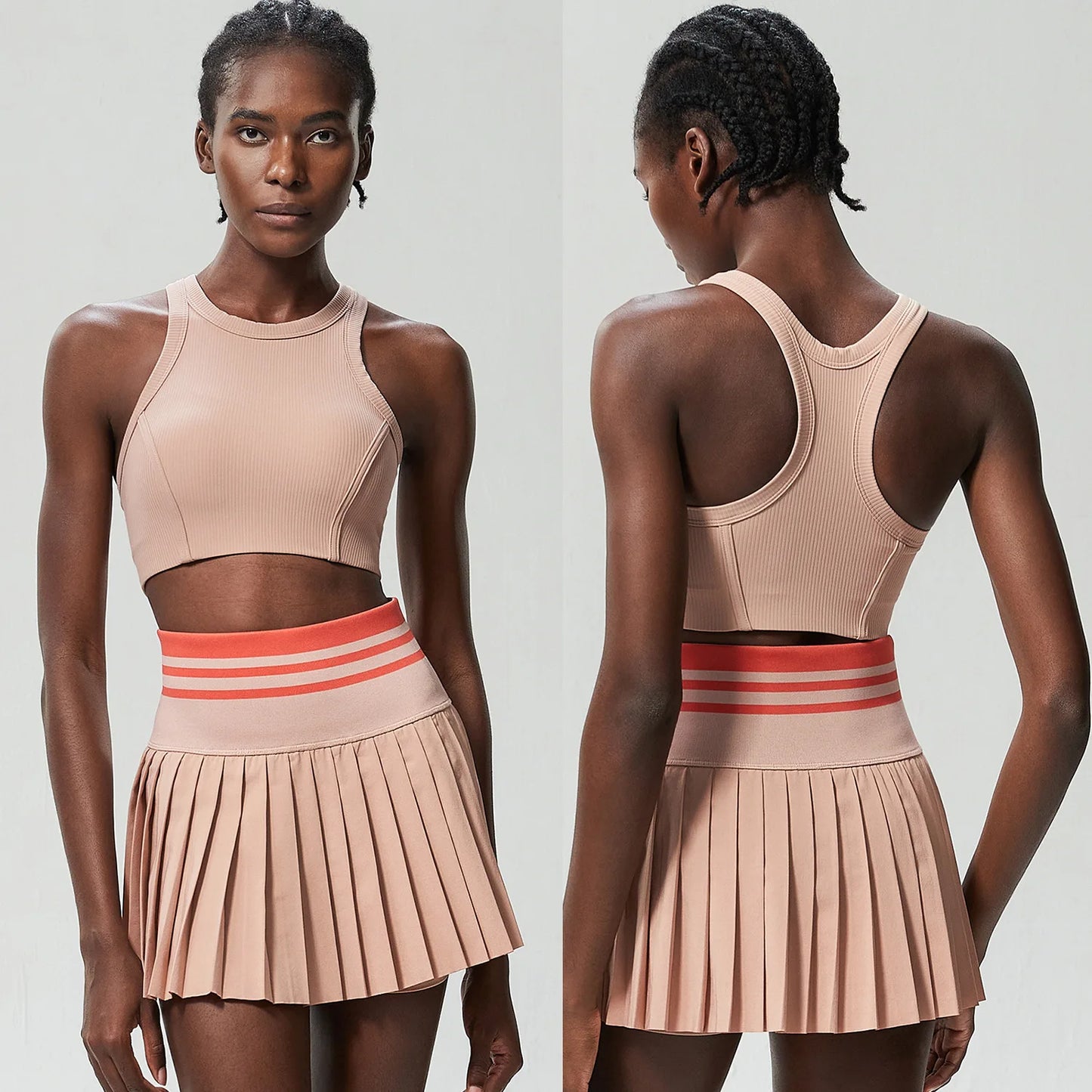 Women Short Sportswear Two Pieces Fitness Yoga Set High Waist Tennis Skirt Crop Top Gym Suit Female Breathable Sportswear