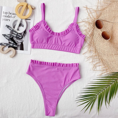 Bikini 2025 Sexy Swimwear Swimsuit Women Solid Ruffled High Waist Bikinis Set Bathing Suit Bikini Taille Haute Biquinis Feminino