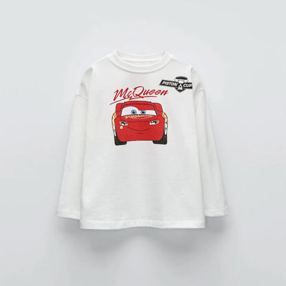 Spring Fall Kids Clothing Long Sleeve Tees Tops Printed Cartoon Car Baby Boys Crewneck Pullover Base Shirt Children's Clothes