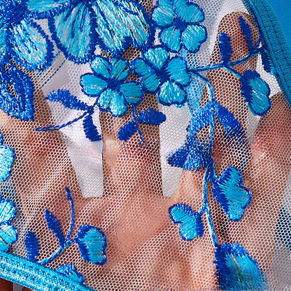 Lady Floral Embroidery Lingerie Set Women Sheer Bra and Brief Underwear Set Satin Sexy Intimates Underwear