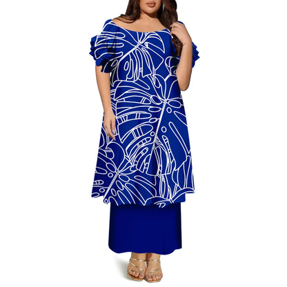 High-Quality Women'S Round-Neck Puletasi Elegant Dress Hawaiian Samoan Fashionable Party Dress Evening Top And Long Dress