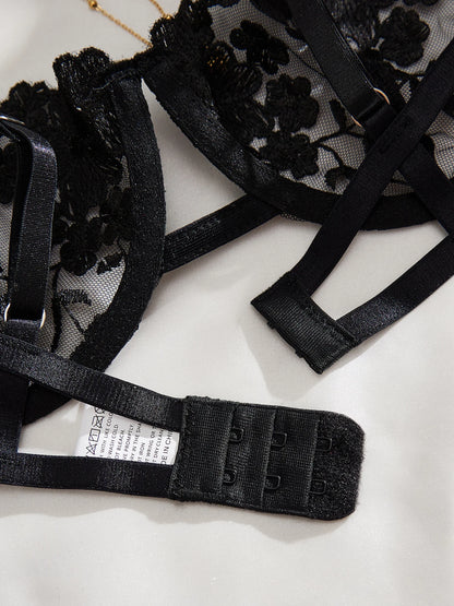 Lady Floral Embroidery Lingerie Set Women Sheer Bra and Brief Underwear Set Satin Sexy Intimates Underwear