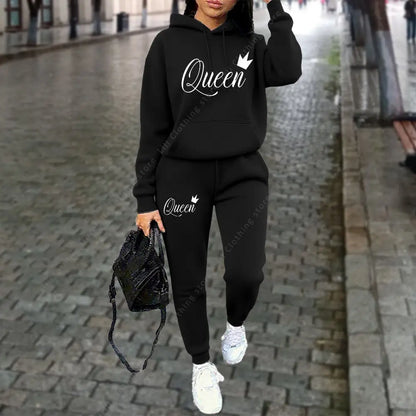 Queen Letter Graphic Print Women's Sets Hoodies Pants 2pcs Suit Autumn Winter Sports Jogging High quality Aesthetic Tracksuit