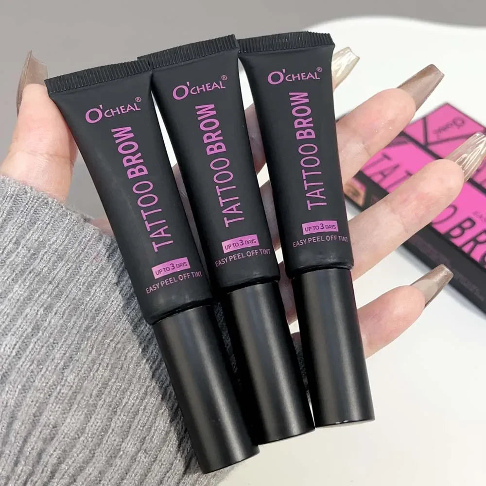Tear-off Dye Eyebrow Cream Set Waterproof Brow Tattoo Tint with Brow Card and Brush Lasting Semi-Permanent Peel-off Eyebrow Gel