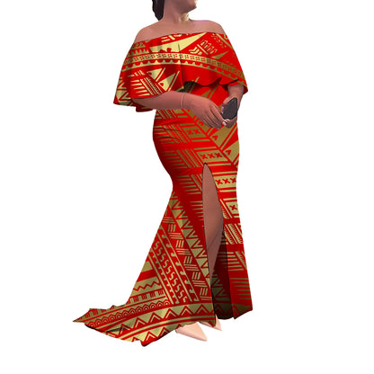 Tax Included Custom-Made Polynesian Summer Evening Dress With A Slim-Fitting One-Shoulder Cut And Off-The-Shoulder Design