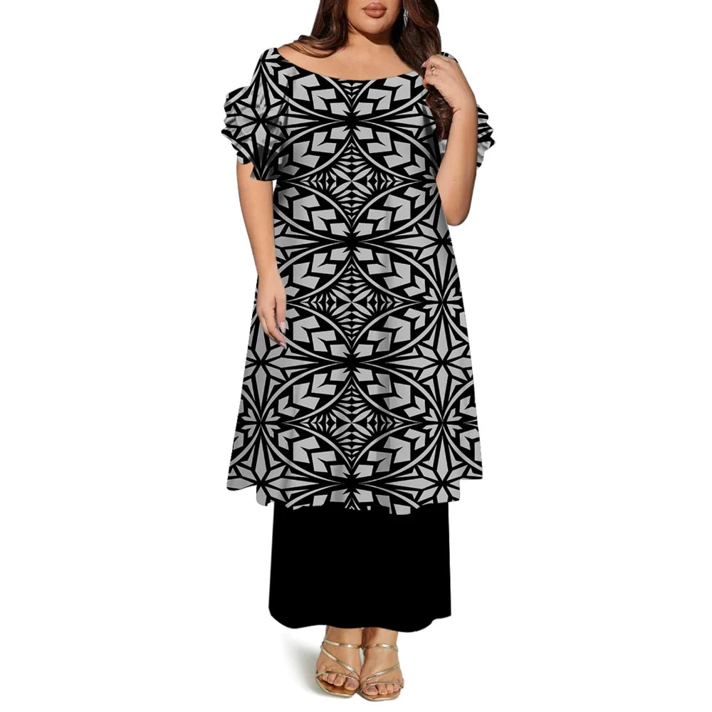 High-Quality Women'S Round-Neck Puletasi Elegant Dress Hawaiian Samoan Fashionable Party Dress Evening Top And Long Dress