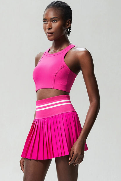 Women Short Sportswear Two Pieces Fitness Yoga Set High Waist Tennis Skirt Crop Top Gym Suit Female Breathable Sportswear