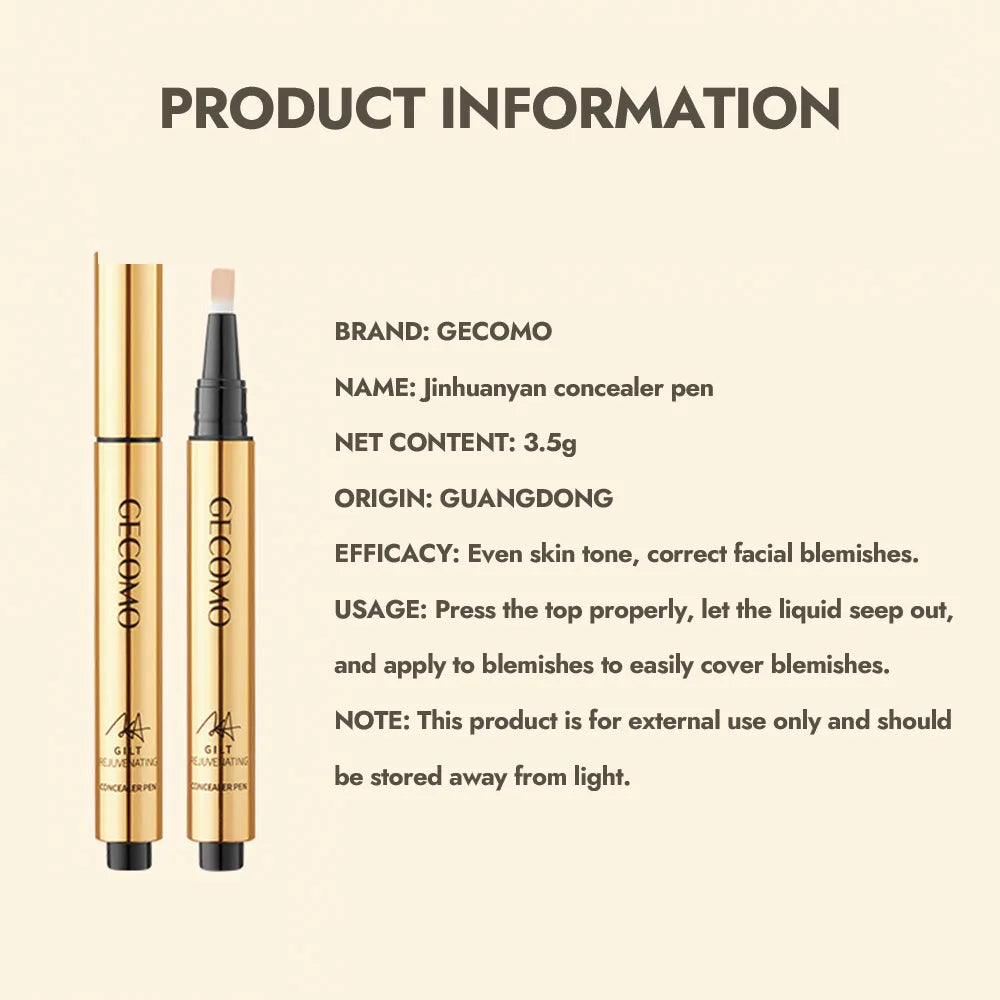 GECOMO Press Concealer Pen Liquid Concealer Long Lasting Moisturizing Not Fading Base Makeup Face Invisible Pores