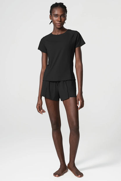 Women Summer Short Sportswear Solid Color Two Pieces Fitness Yoga Set Breathable Quick Dry Gym Suit Loose Workout Clothes