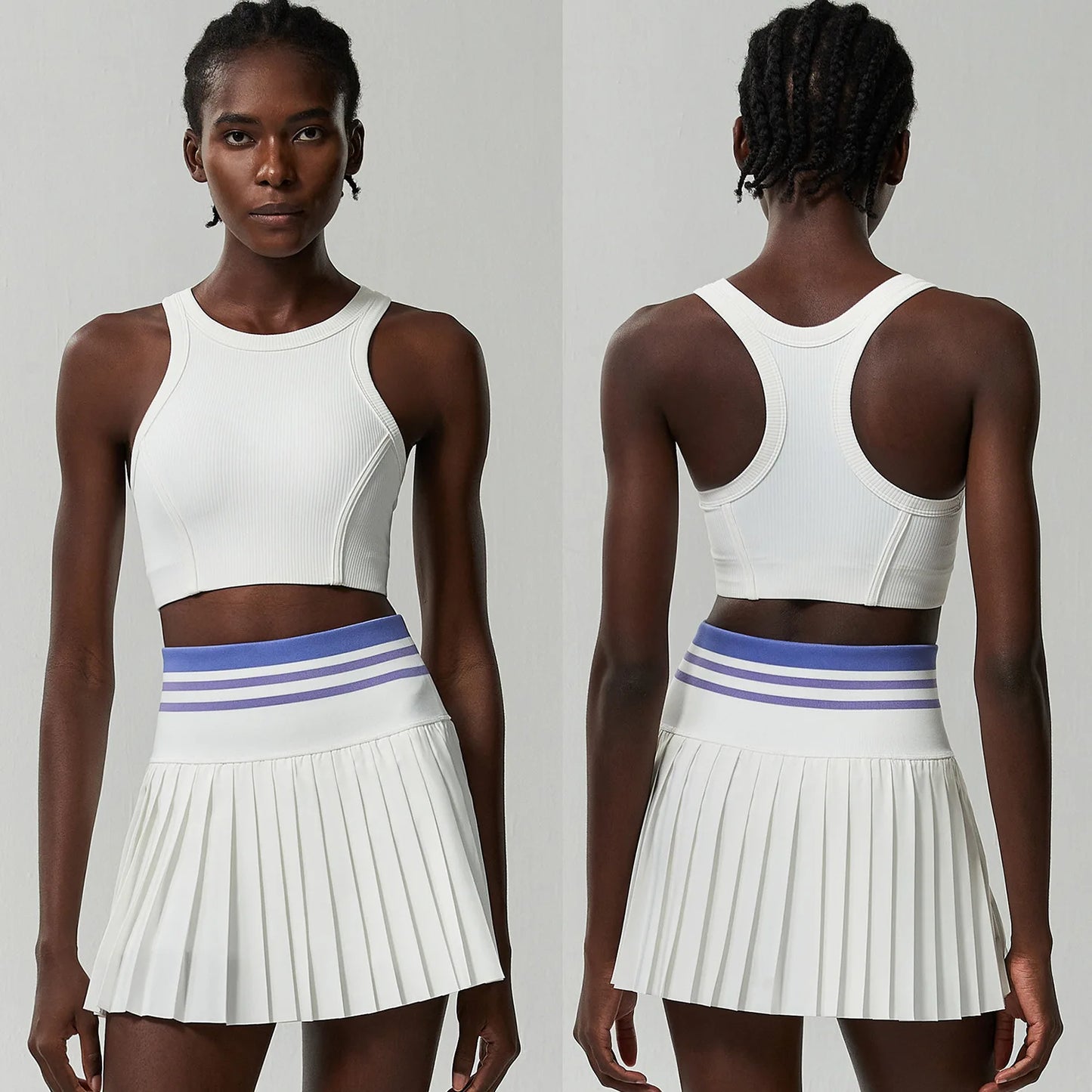 Women Short Sportswear Two Pieces Fitness Yoga Set High Waist Tennis Skirt Crop Top Gym Suit Female Breathable Sportswear