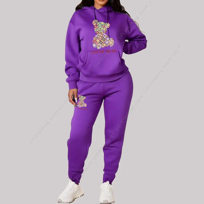 Women's Sets Hoodies Pants Outfits Suit 2025 New Sportswear Sweatsuit Bear Graphic Letter Print Aesthetic Trend Ladies Tracksuit