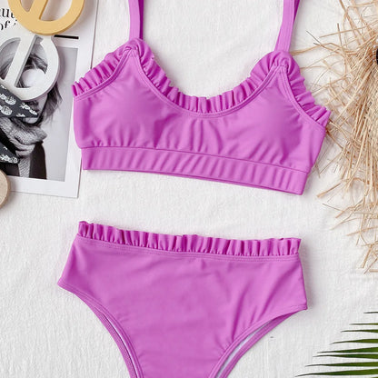 Bikini 2025 Sexy Swimwear Swimsuit Women Solid Ruffled High Waist Bikinis Set Bathing Suit Bikini Taille Haute Biquinis Feminino
