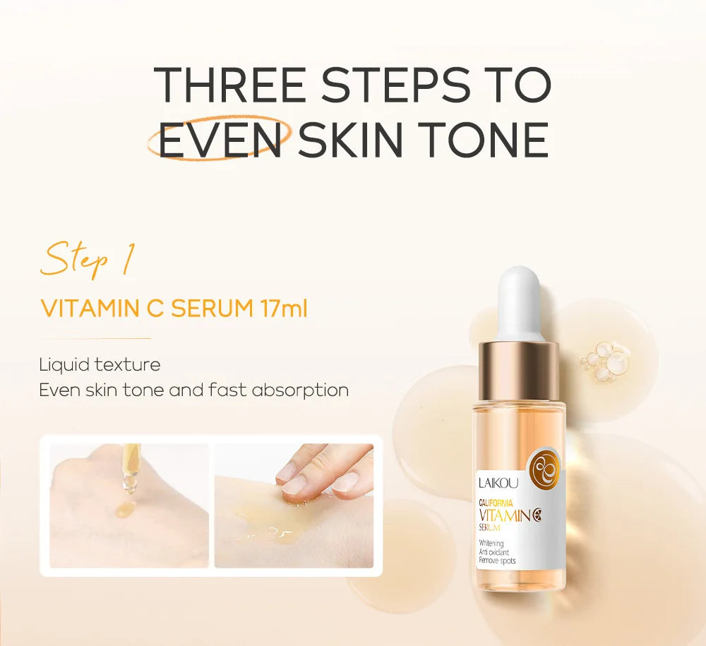 3pcs/set LAIKOU Vitamin C 24K Golden Sakura Skin Care Sets Face Cream Serum Eye Cream Moisturizing Anti Wrinkles Face Care Kit