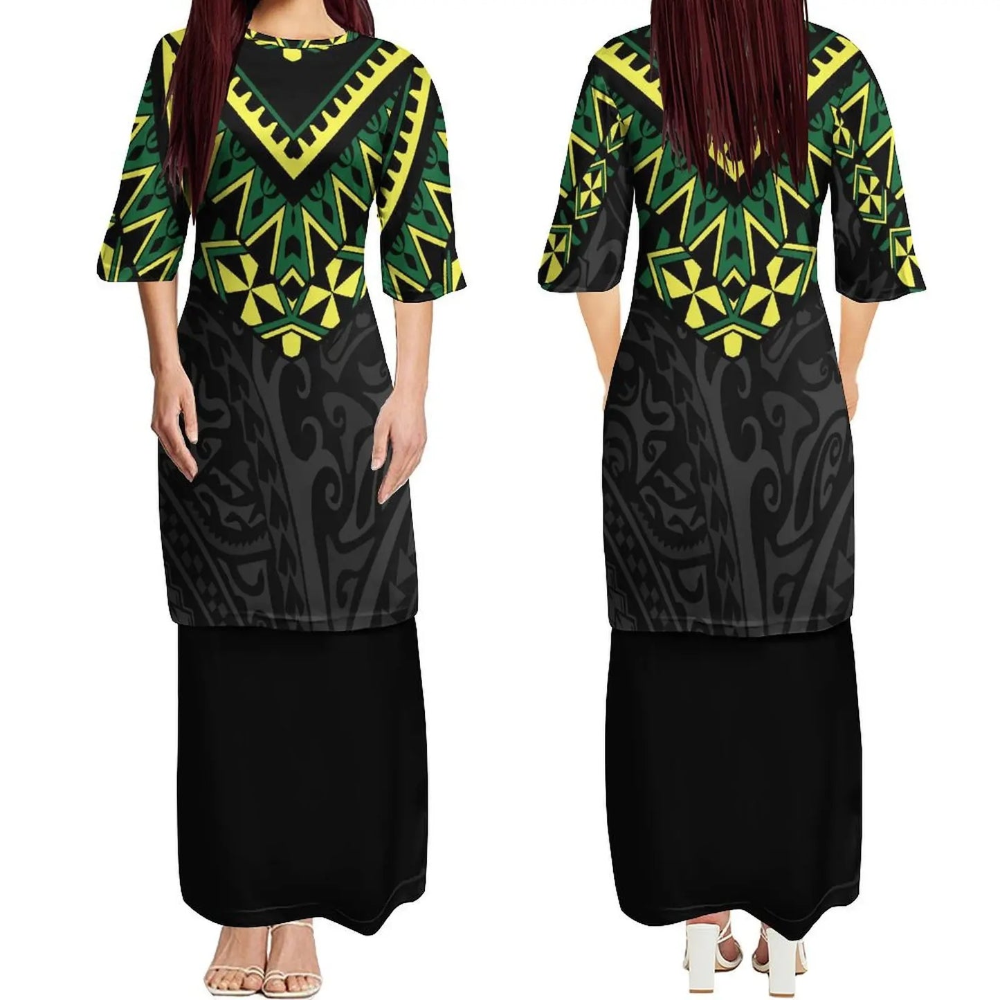 Custom New Polynesian Round Neck Samoan Puletasi Long Top And Skirt Two-Piece Plus Size Women'S Formal Occasion Dress