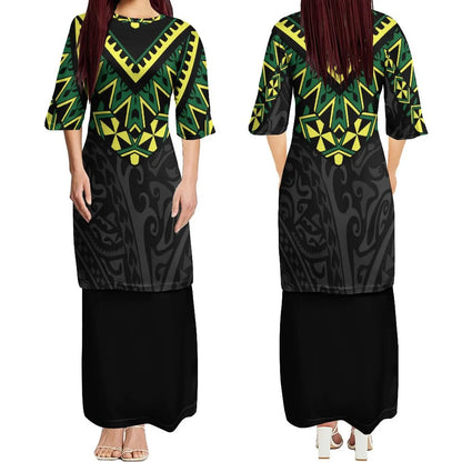 Custom New Polynesian Round Neck Samoan Puletasi Long Top And Skirt Two-Piece Plus Size Women'S Formal Occasion Dress
