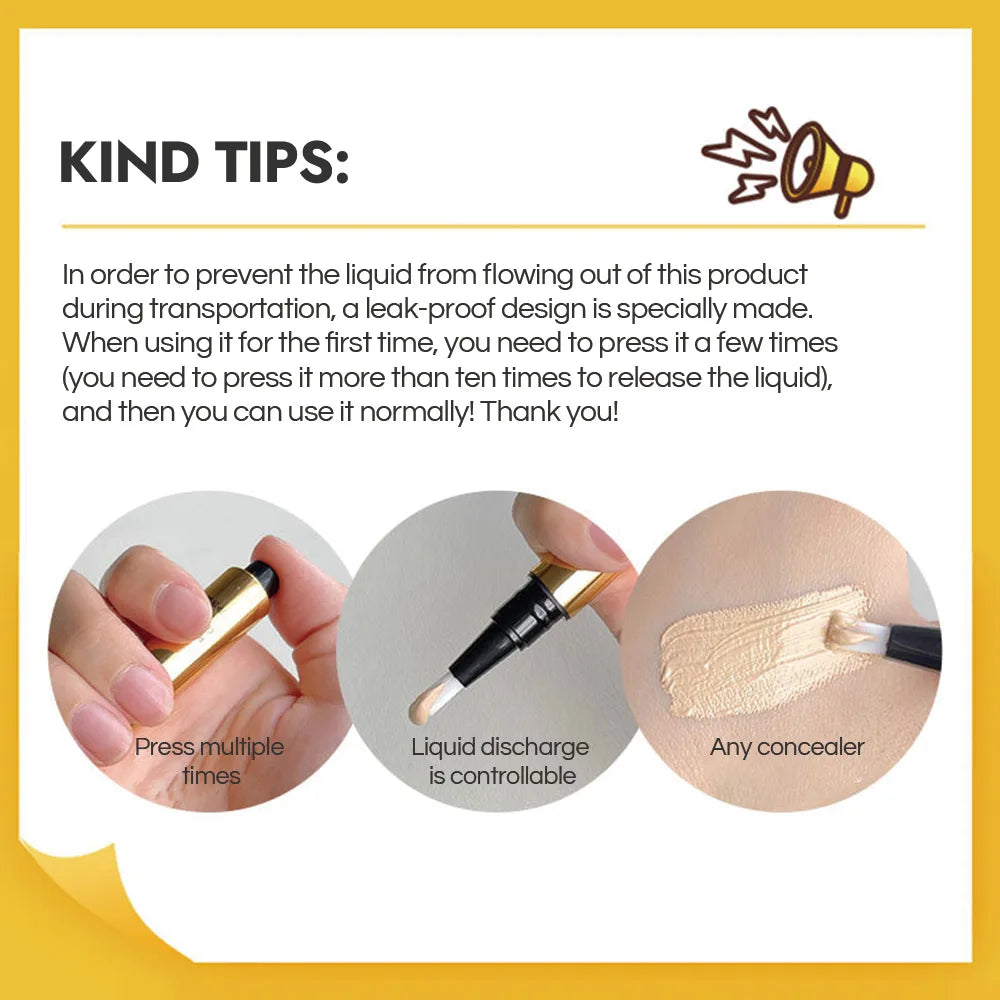 GECOMO Press Concealer Pen Liquid Concealer Long Lasting Moisturizing Not Fading Base Makeup Face Invisible Pores