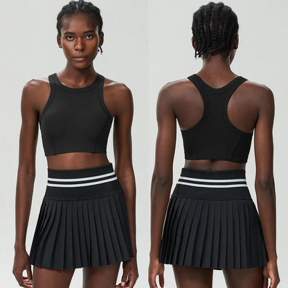 Women Short Sportswear Two Pieces Fitness Yoga Set High Waist Tennis Skirt Crop Top Gym Suit Female Breathable Sportswear