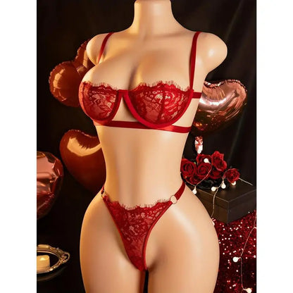 Thin Sexy Lingerie Bra Set  Erotic Push Up Breves Sets Woman Lace Transparent Underwear Embroidery Thong Kit Delicate Underwear