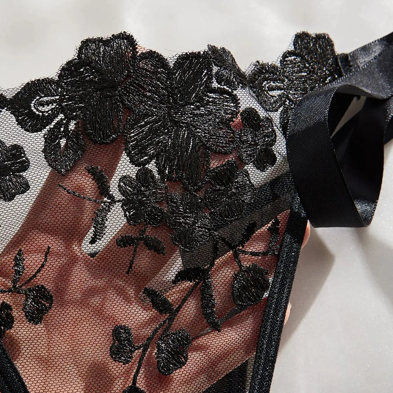 Lady Floral Embroidery Lingerie Set Women Sheer Bra and Brief Underwear Set Satin Sexy Intimates Underwear