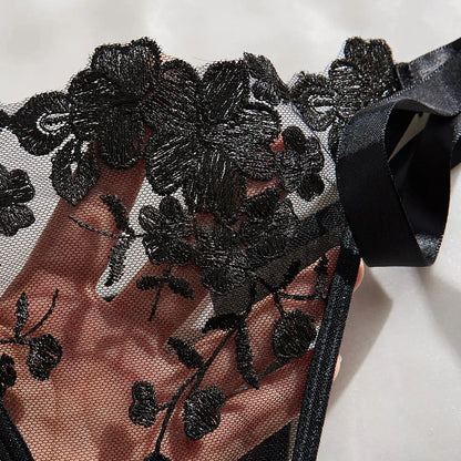 Lady Floral Embroidery Lingerie Set Women Sheer Bra and Brief Underwear Set Satin Sexy Intimates Underwear