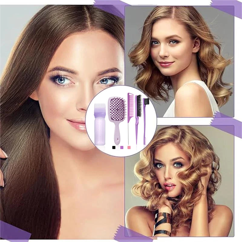 5pcs Set detangling hair brush wig brush set Hollow comb Purple Dual Edge Brush Styling Comb for Curly/Straight/Wet/Dry Tools