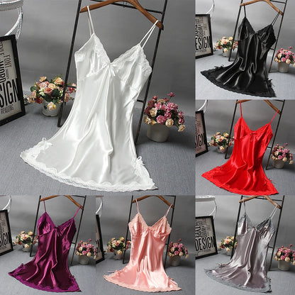 Sexy Lace Patchwork Nightwear Lingerie Nighty V Neck Wedding Dress Sleep Wear Nightdress Clothes Sexy Women's Nightgowns