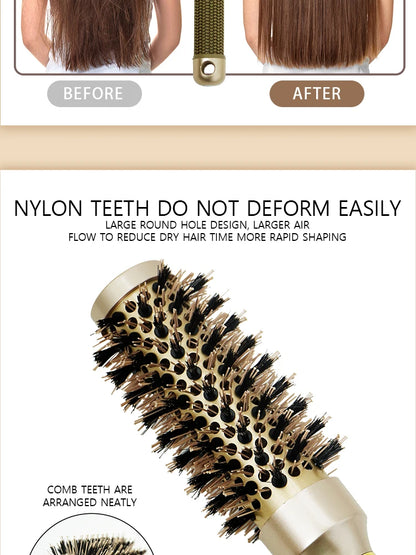 Aluminum Tube Round Barrel Hair Curling Brush Anti Static Round Rolling Brush Pro Barber Hair Rolling Brush Salon Styling Tools