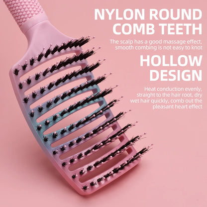 Barber Hair Brush Scalp Massage Comb Women Nylon Pig Sideburns Wet Curly Hair Brush Hairy Big Bend CombStyling Tools ﻿ ﻿