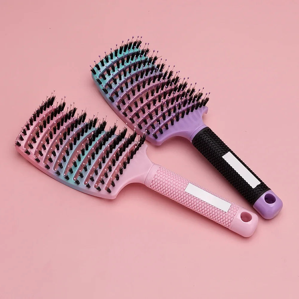 Barber Hair Brush Scalp Massage Comb Women Nylon Pig Sideburns Wet Curly Hair Brush Hairy Big Bend CombStyling Tools ﻿ ﻿