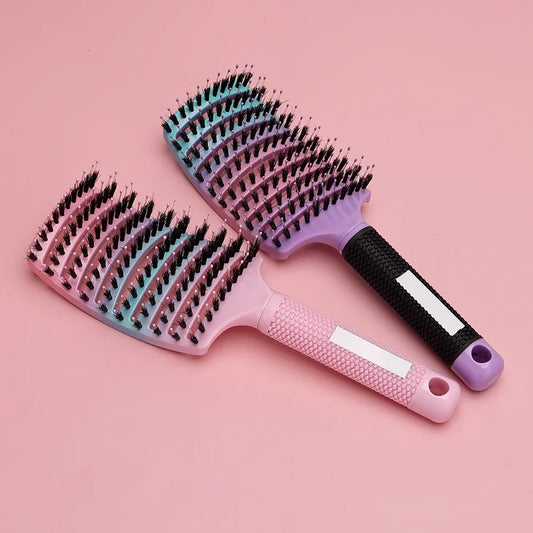 Barber Hair Brush Scalp Massage Comb Women Nylon Pig Sideburns Wet Curly Hair Brush Hairy Big Bend CombStyling Tools ﻿ ﻿