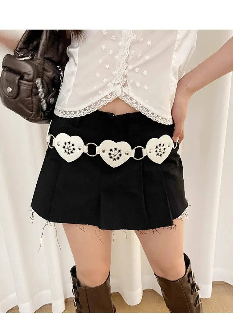 Retro Millennial Spice Girl Style Belt Love Circle Stitching Design Belt With Skirt Jeans Belt