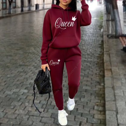 Queen Letter Graphic Print Women's Sets Hoodies Pants 2pcs Suit Autumn Winter Sports Jogging High quality Aesthetic Tracksuit