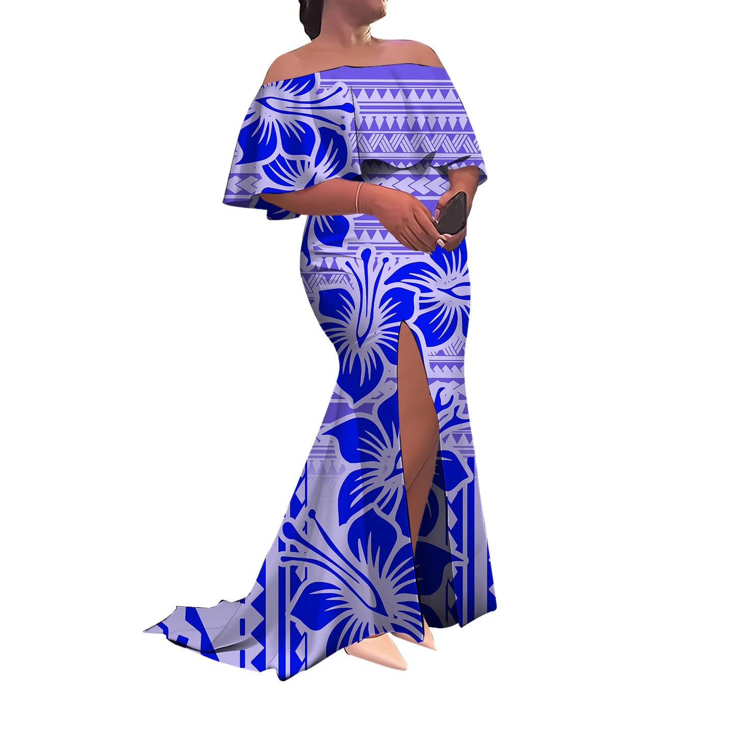 Tax Included Custom-Made Polynesian Summer Evening Dress With A Slim-Fitting One-Shoulder Cut And Off-The-Shoulder Design