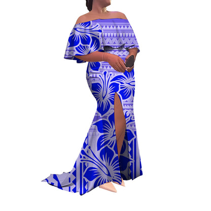 Tax Included Custom-Made Polynesian Summer Evening Dress With A Slim-Fitting One-Shoulder Cut And Off-The-Shoulder Design