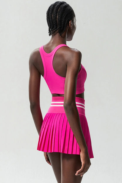 Women Short Sportswear Two Pieces Fitness Yoga Set High Waist Tennis Skirt Crop Top Gym Suit Female Breathable Sportswear