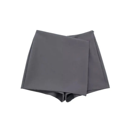 LAZVM Women Fashion Asymmetric Pareo Style Self Overlay Shorts Skirts Vintage High Waist Side Zipper Female Skort Mujer