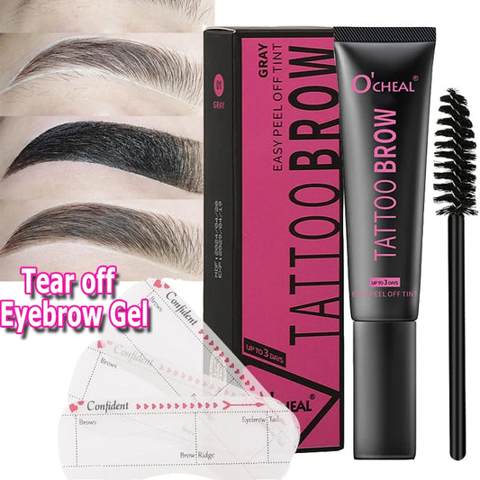 Tear-off Dye Eyebrow Cream Set Waterproof Brow Tattoo Tint with Brow Card and Brush Lasting Semi-Permanent Peel-off Eyebrow Gel